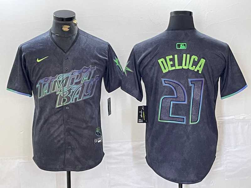 Mens Tampa Bay Rays #21 Jonny DeLuca Charcoal 2024 City Connect Limited Stitched Jersey->tampa bay rays->MLB Jersey